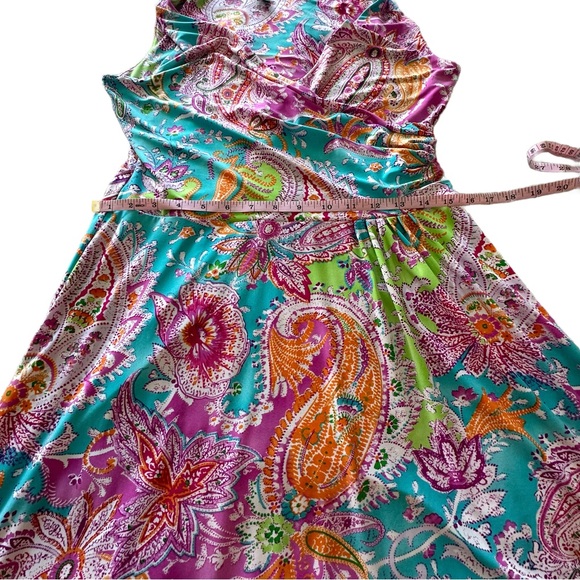 Lauren Ralph Lauren Faux Wrap Dress Womens Multicolor Paisley Sleeveless Size MP - Picture 5 of 9